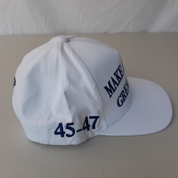 MAGA - 45-47 - Trump - American Flag White & Blue Baseball Cap - Adjustable Fit - Picture 2 of 9
